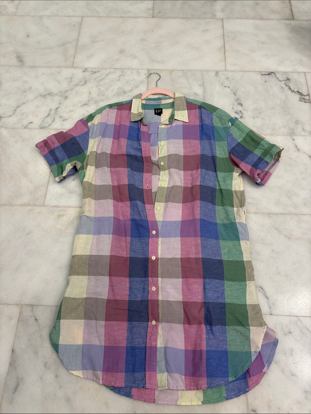 GAP Plaid Button-Front Midi Dress in Pink, Purple, Blue, Green